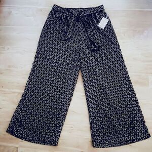 NWT Gorgeous HER DESTINY 2X Plus Black Yellow Chain Print Wide Leg Palazzo Pants